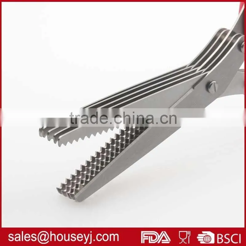 Hot sale stainless steel 5 layer blades kitchen herb scissors with soft grip handle