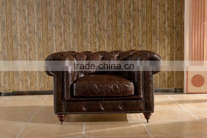 classical vintage leather chesterfield sofa with tufting armrest