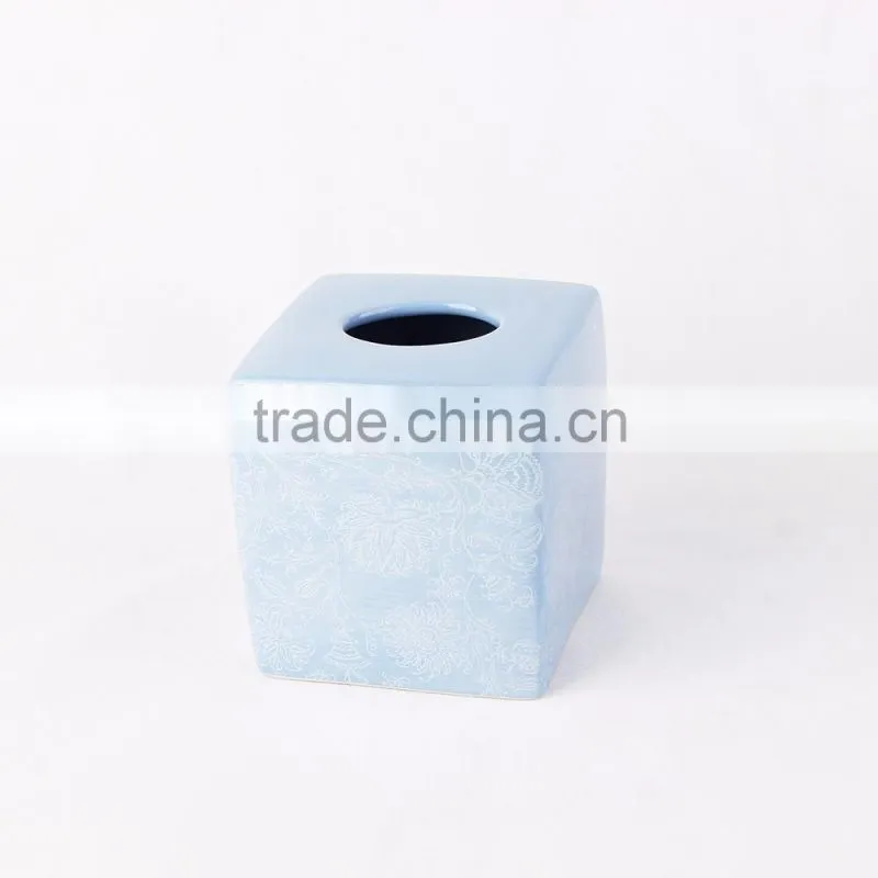 Wholesale Blue Glazed Decal Bathrooms Set Ceramic