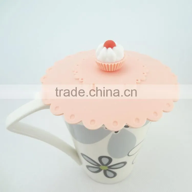 Food grade silicone rubber Anti-dust Airtight Seal Silicone Drink Cup Lids with Cake shape