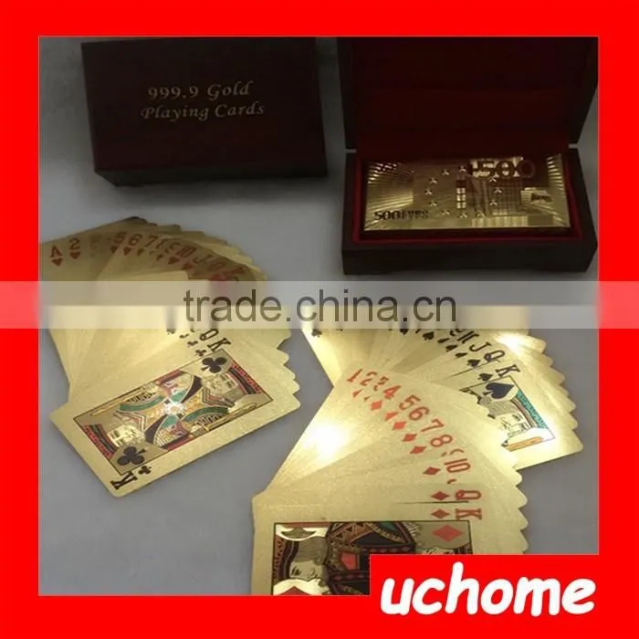 UCHOME Practical Artistic Gold Foil Plated Poker Playing Card Wooden Box Case For Present Gift