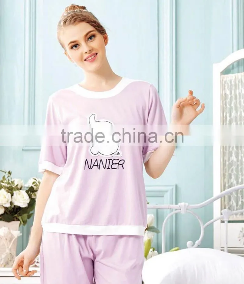 Two piece women's sleepwear set with t shirt and shorts as sleepwear suit for summer