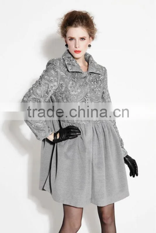 Women Winter Long Classic Wholesale Coat with Embroidery Lace