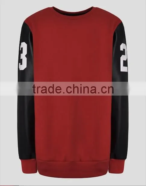 Leather sleeve sweatshirt for men