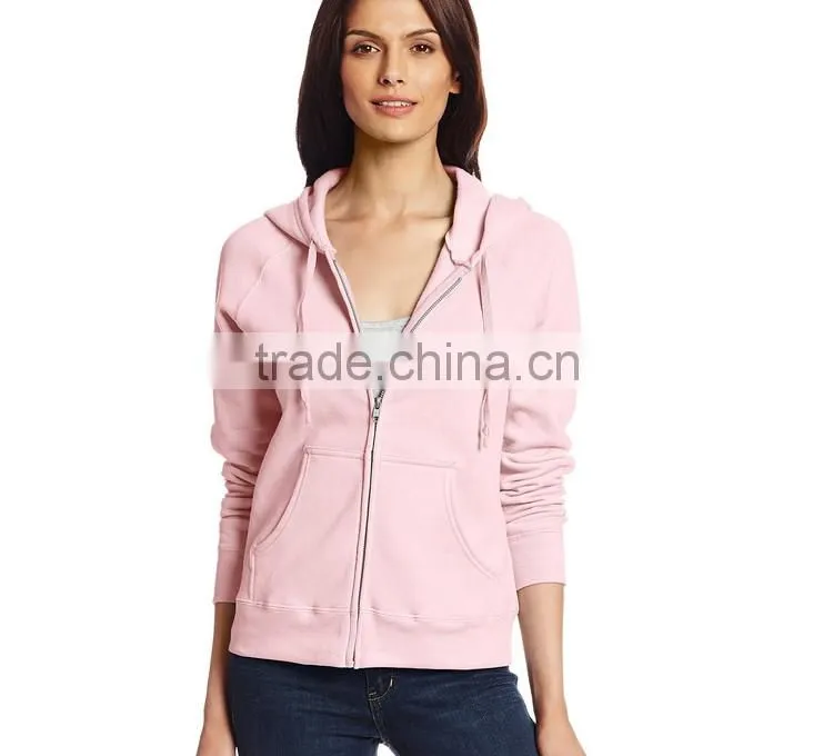 china promotional custom supreme quality polyester / cotton zipper long sleeve plain sport hoodie for women