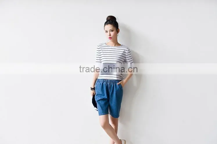 2016 new fashion all match loose half sleeve striped t-shirts for ladies