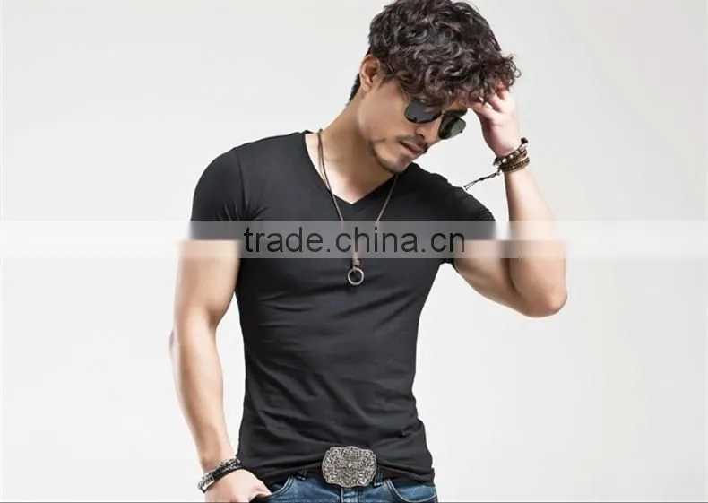 Men's Tops Tees 2016 summer new cotton v neck short sleeve t shirt men fashion trends fitness tshirt