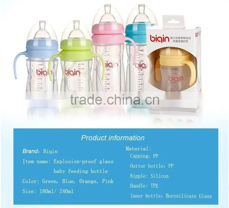 Eco-friendly wide neck baby feeding vacuum bottle with handle
