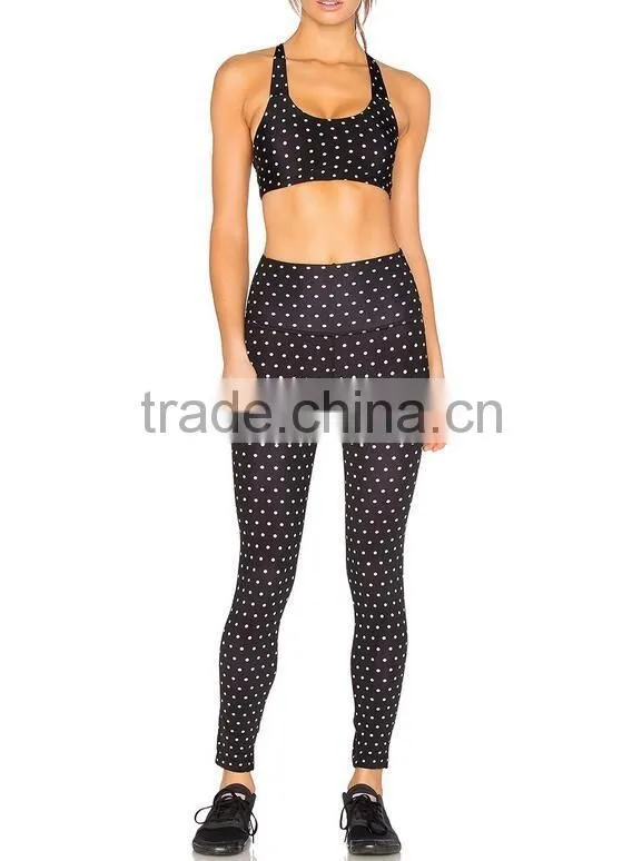 Printed black fitness wear set legging for women/yoga tank top