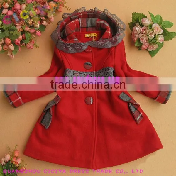 Classic warm children woolen coat with hoody