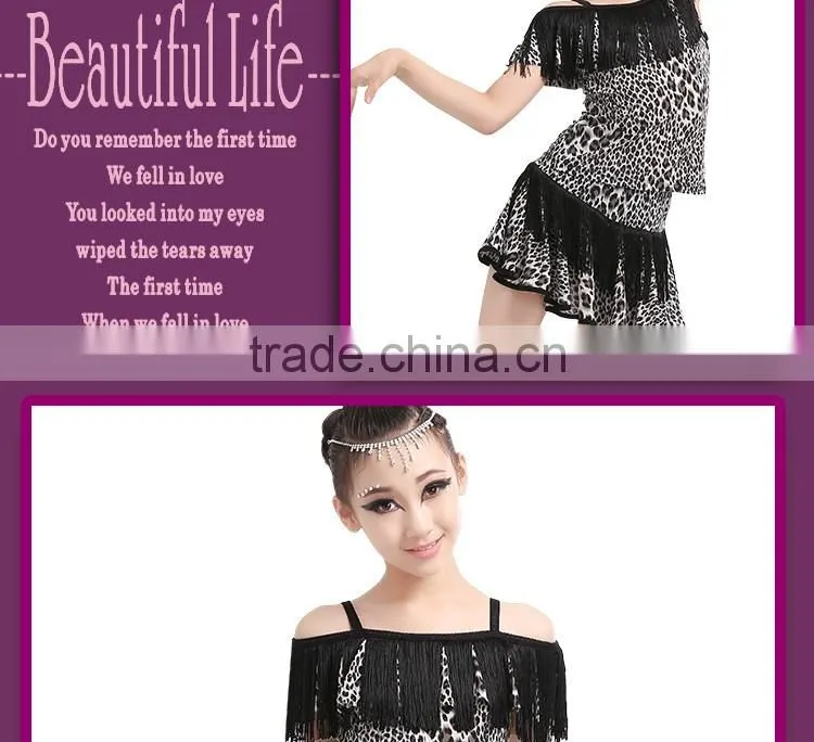 Girls Sexy Leopard Latin Dance Skirt Suits Children Kids Performance Latin Fringe Dress