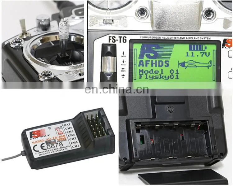 Original Flysky FS-T6 Rc airplane 2.4GHz 6CH Mode 2 Transmitter Receiver R6-B for RC Quadcopter