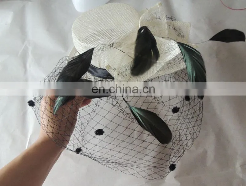 2014 Sinamay Fascinator white Hat Headband Bridal Church Derby Cocktail