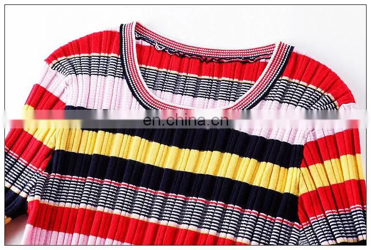 Ladies high quality stylish stripe dress half sleeve spring new dress