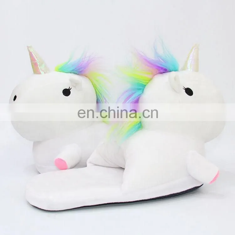 Hot selling unicorn design plush soft animal slippers