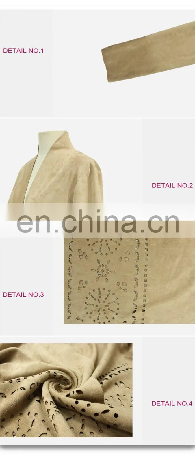 Laser Cut Suede Women Cardigan Office Wear
