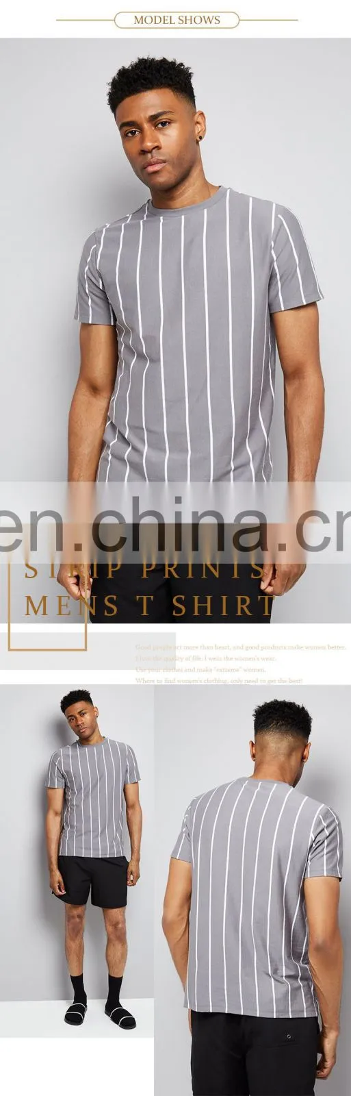 latest design cheap wholesale fashion stripped printing men short sleeve t shirt