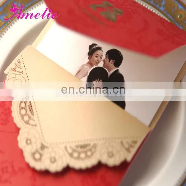 ACW2006 Red Handmde With Lace Wedding Invitation Luxury Invitation Card