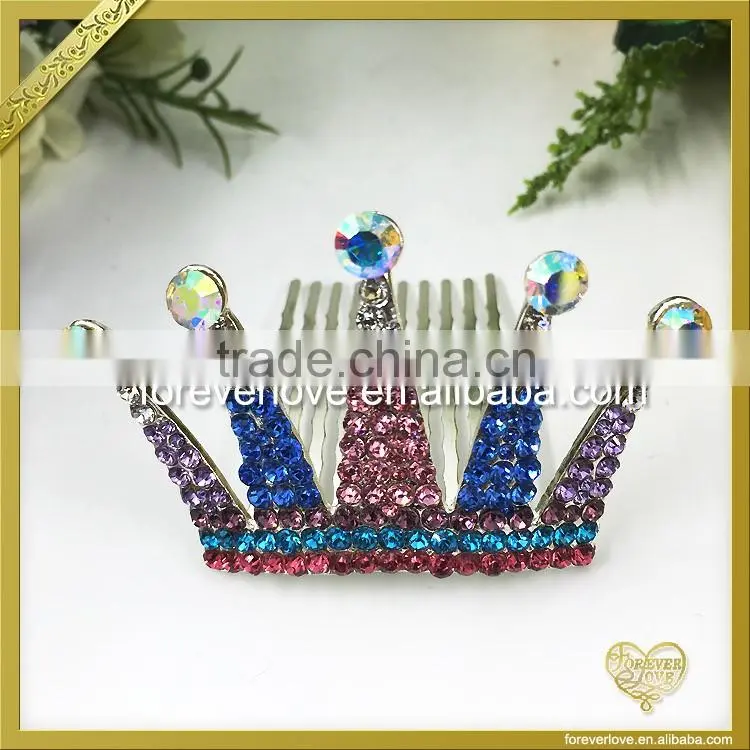 Decorative blue and red crystal hair bobby pins rhinestone crown pins brooches FB-066