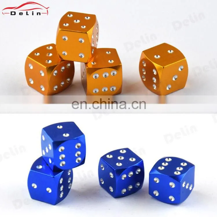 Dice tire valve caps Aluminum Universal Fit Bike Car Truck Motor Tyre valve stem caps covers with Gasket Rubber Ring Multi-Color