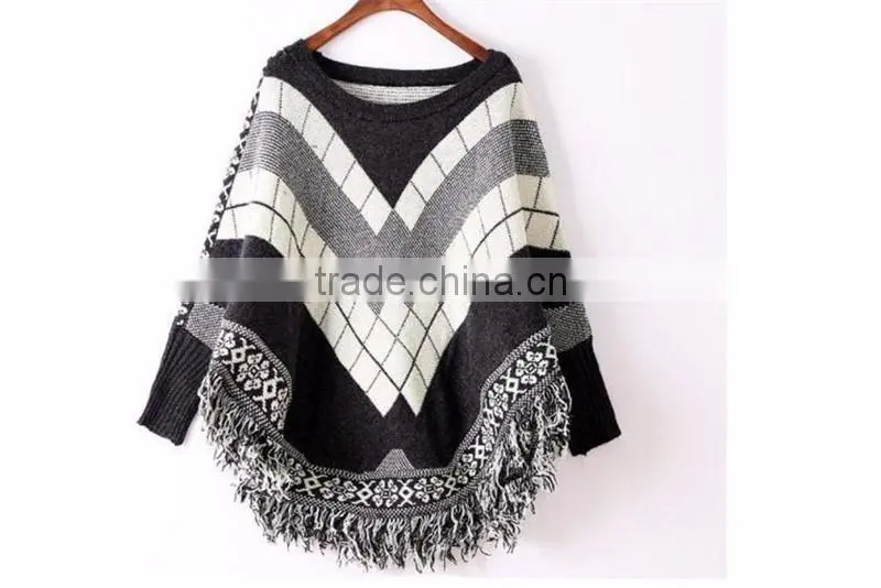 Women Batwing Sleeve Tassels Cape Tops Knitting Sweater Coat outwear Poncho