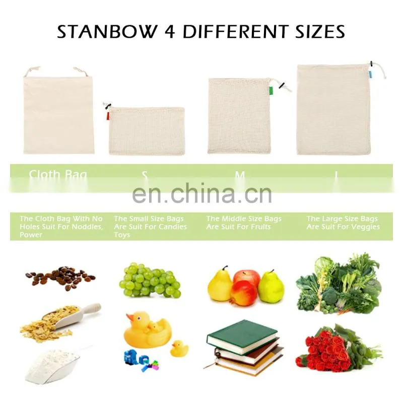 Cotton Canvas Mesh Storage Drawstring Washable Shopping Tote Bag