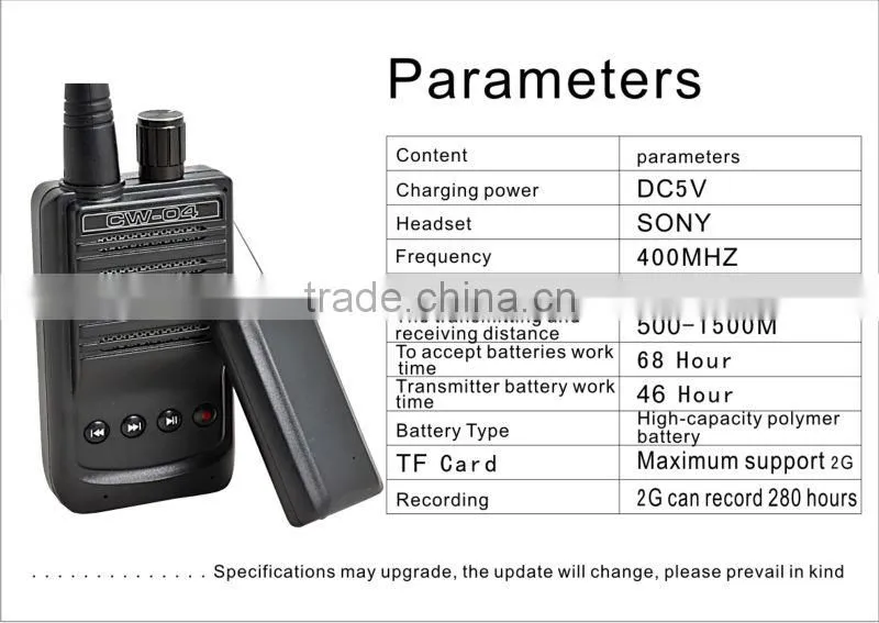 CW-04 audio Long Range 1500M Wireless Transmission Recorder