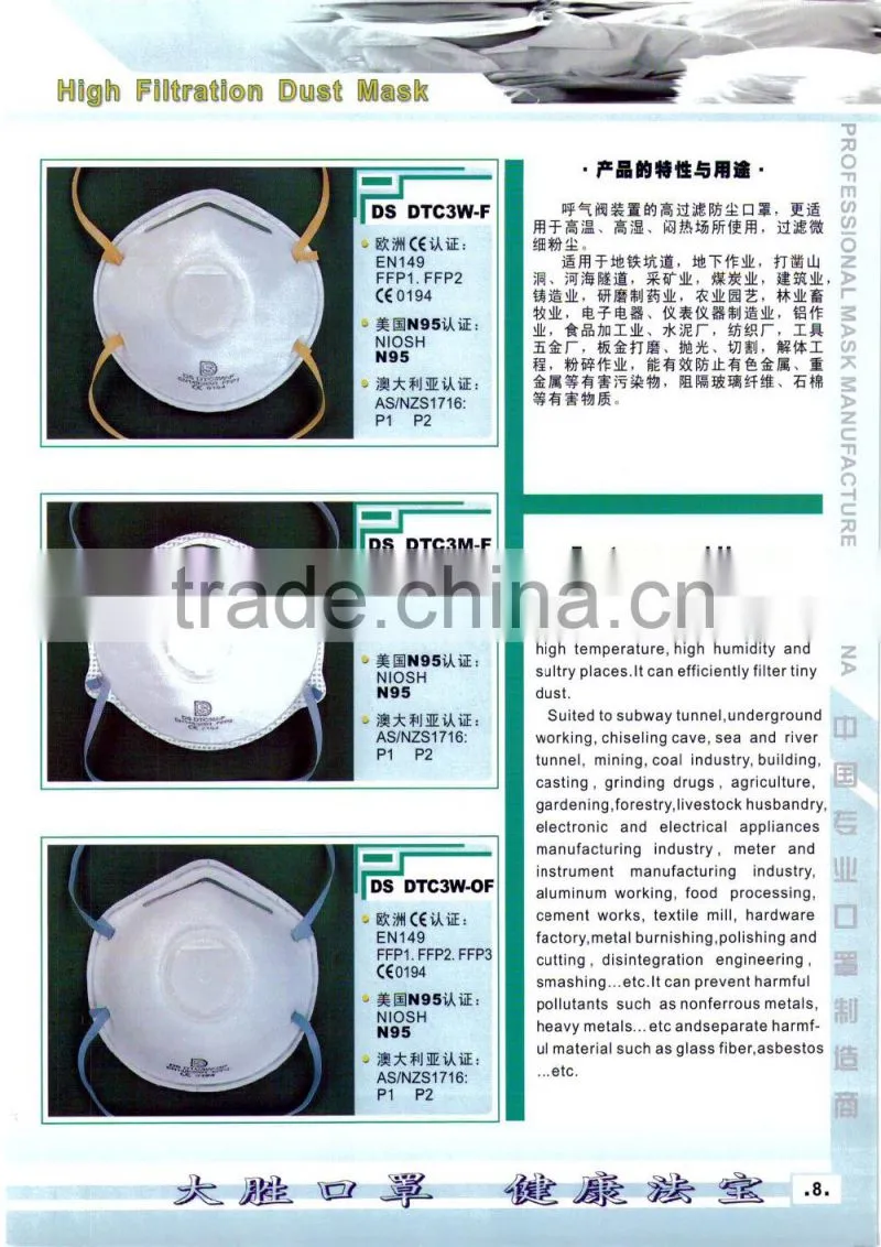 high filtration dust masks with exhalation valve N95
