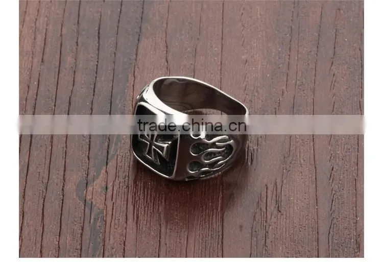Man stainless steel exaggerate rings flame cross Fashion punk rock roll rings boyfriend gift