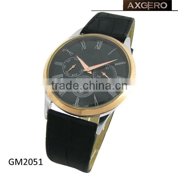 Good quality alloy case black leather watch Axgero brand mens watches