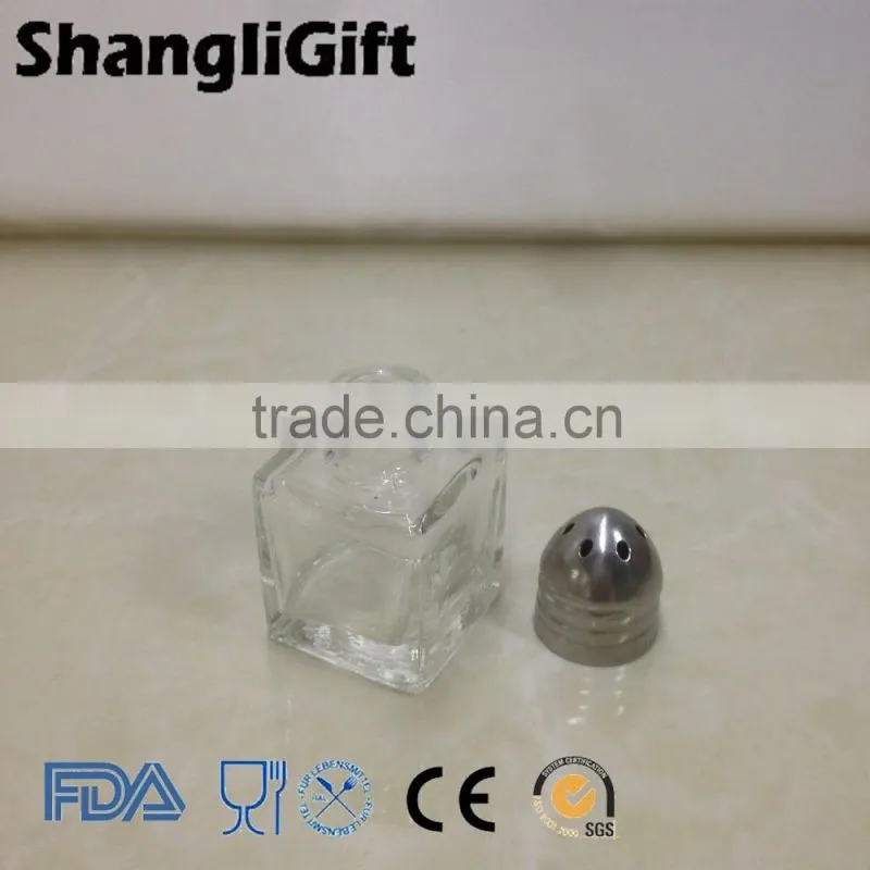 15ml Mini clear square glass spice jar pepper bottle with shaker