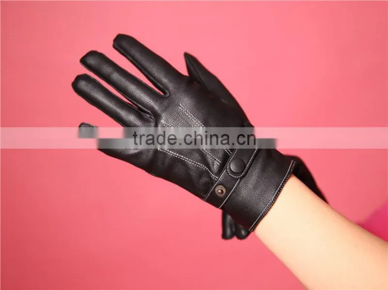 Three lines with velvet Men's leather gloves, fall and winter warm velvet fashion line cycling gloves, Cold Weather Gloves
