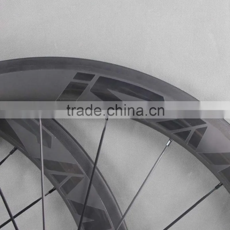 700c ican carbon fiber bike wheels 56mm clincher road bicycle wheel with glossy logos W56C
