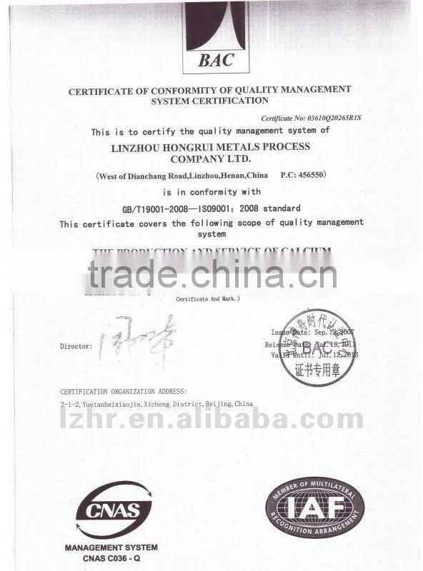 CALCIUM ALLOY CORED WIRE MATERIALS