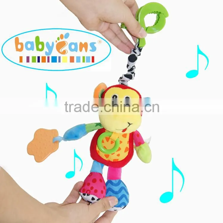 Babyfans Monkey shape soft Plush Stuffed Music Shaking bed Hanging Baby Toys