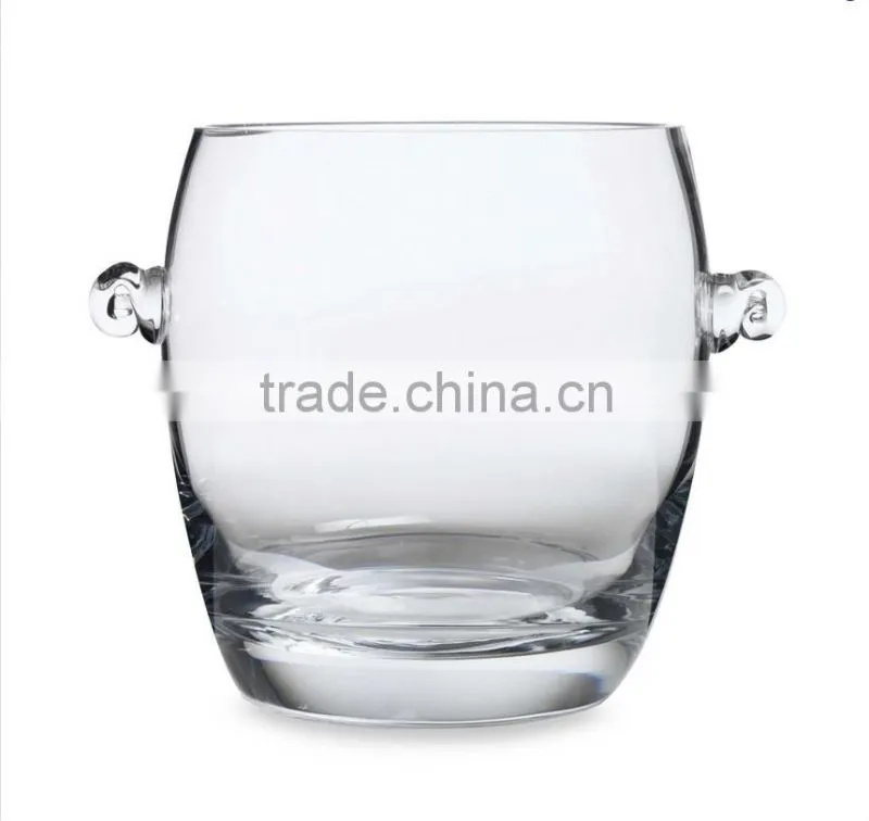 China manufacture customized size round large lead crystal ice bucket with ear popular model