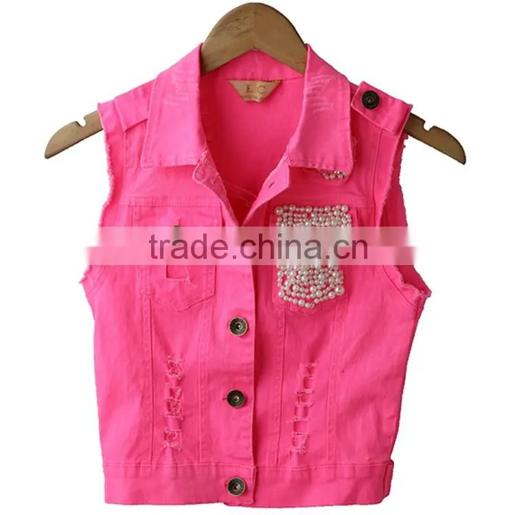 Made in China Latest fashion designs woven sleeveless beaded lemon and orange color ladies jacket for women