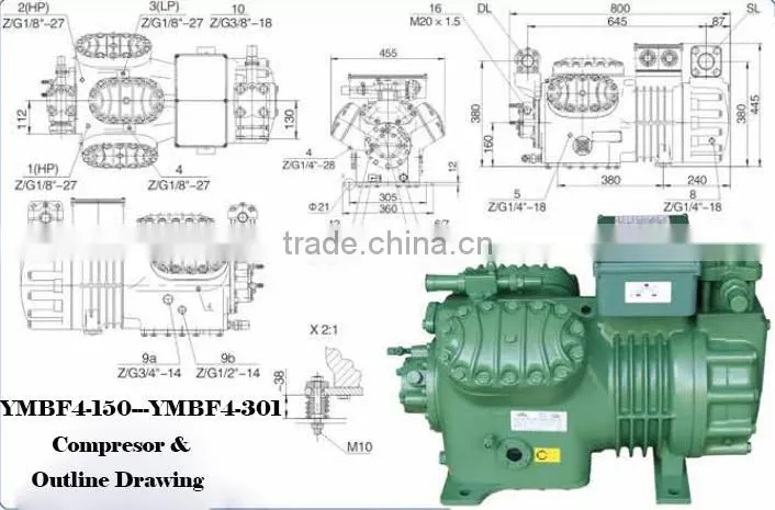 YEMOO r22 r404a industrial semi-hermetic bitzer refrigeration compressor for cold room meat storage