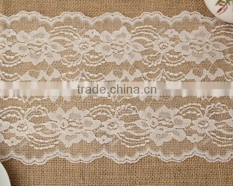 30*275cm Extra Large Burlap Tablecloth With Lace,Jute Burlap Trimming For Decoration