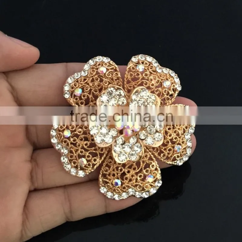 Metal Flower AB Rhinestone Brooch Pin,Color Rhinestone Brooches And Pins For Wedding Imitation