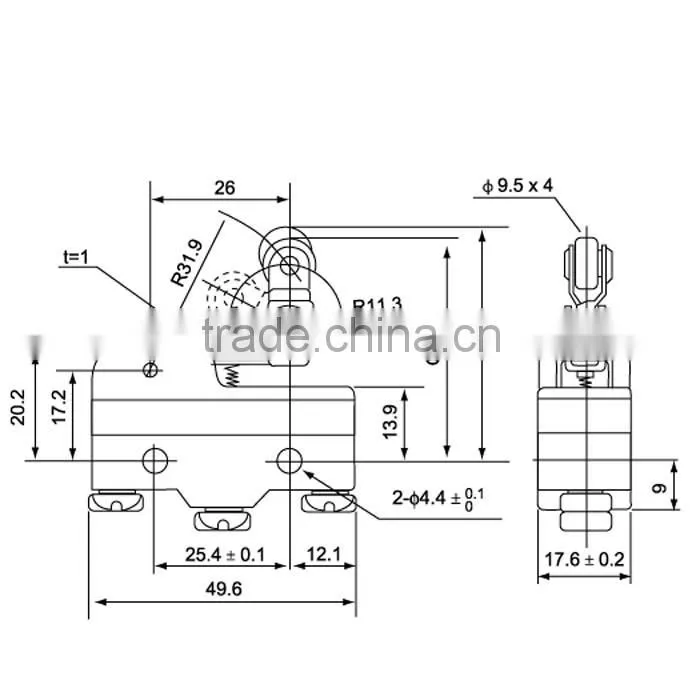 light touch limit switch black micro switch 250v 15a