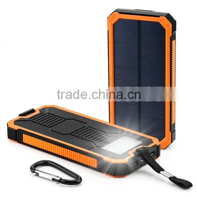 2016 trending products 12000mah solar power bank charger with led light