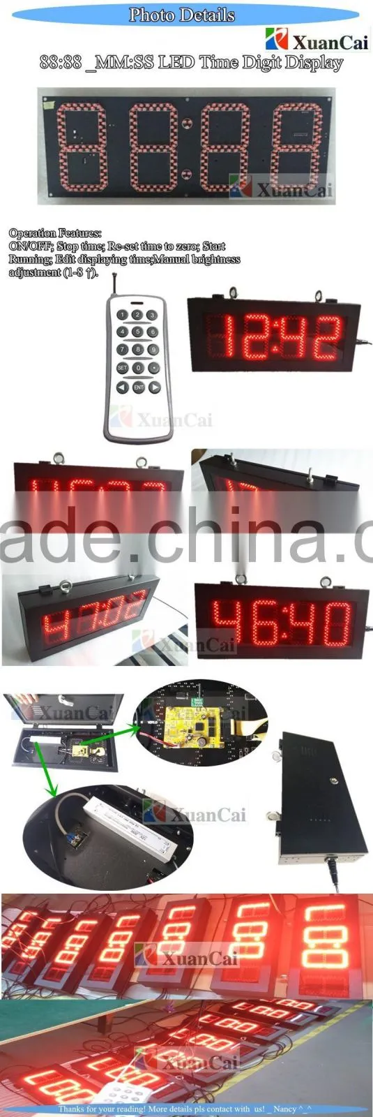 48X21X7CM Outdoor 88:88 RF remote controller eidt Seven segrment digital price display board