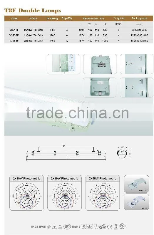 Vapor-Tight Light Fixtures T8 4ft 2X32W