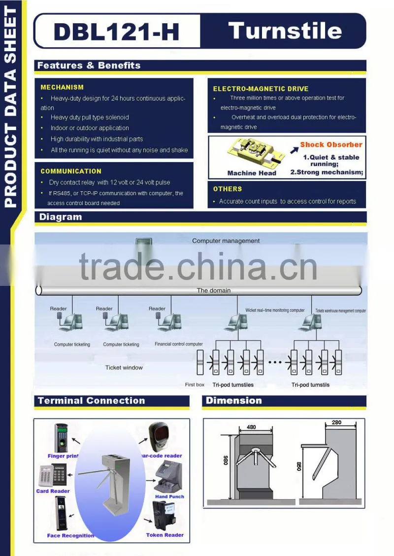 rfid access control tripod turnstile gate