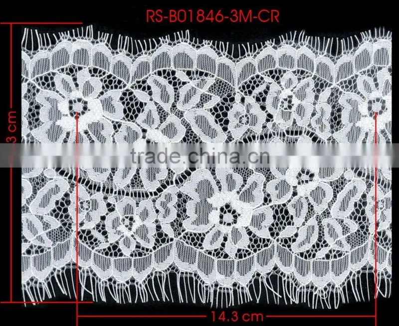 Width 13.3 Centimeter White Chantilly Eyelash Woven Swiss Trim French Lace