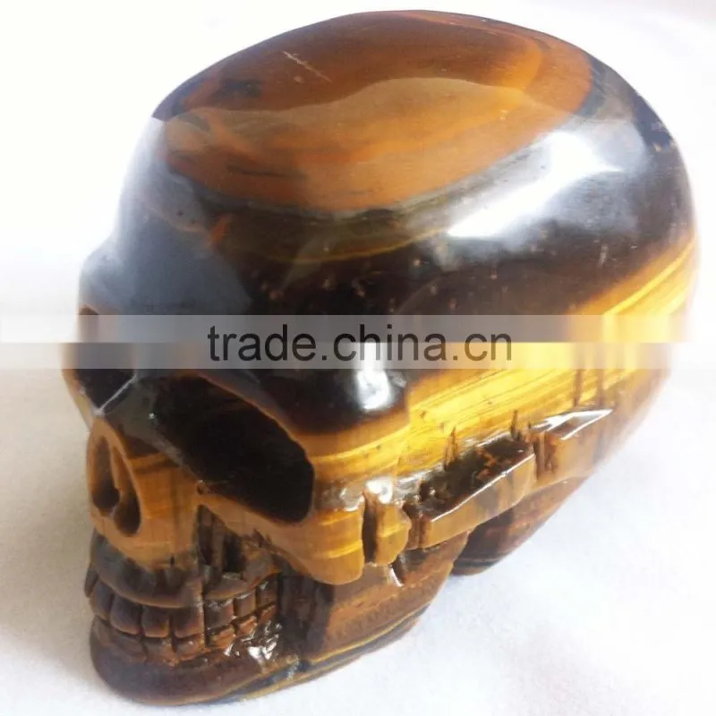 Natural Crystal Carving Yellow Tiger Eye Skull From China Supplier