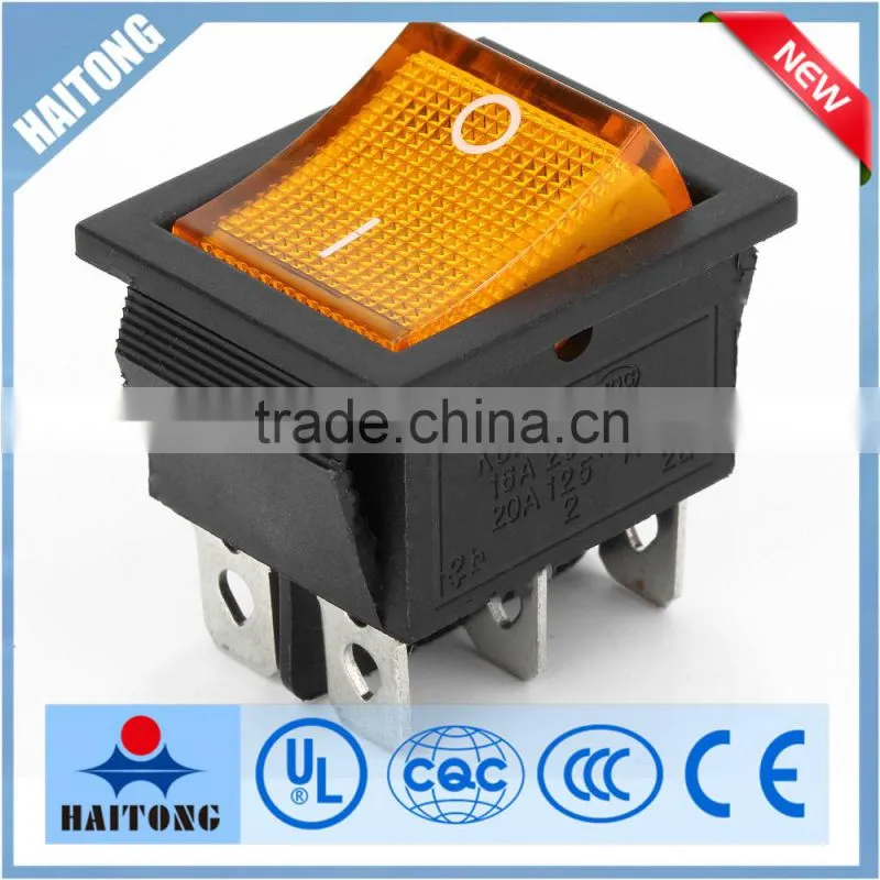 6 pin 2 way RS-608 waterproof rocker switch with yellow lamp