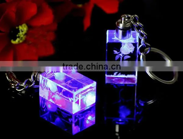 crystal 3d laser led key ring for wedding gift