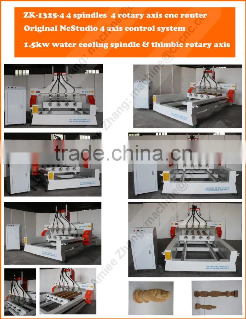 4 Axis 4 Spindles CNC Carver Router for Flat & Cylinder Material 1300*2500mm ZK-1325-4